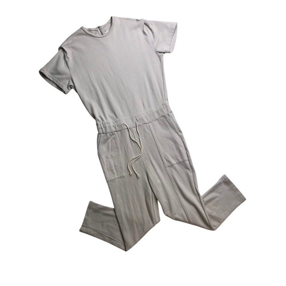 Pistola Womens Short Sleeve Jogger Jumpsuit Oatmeal Beige French Terry Size M